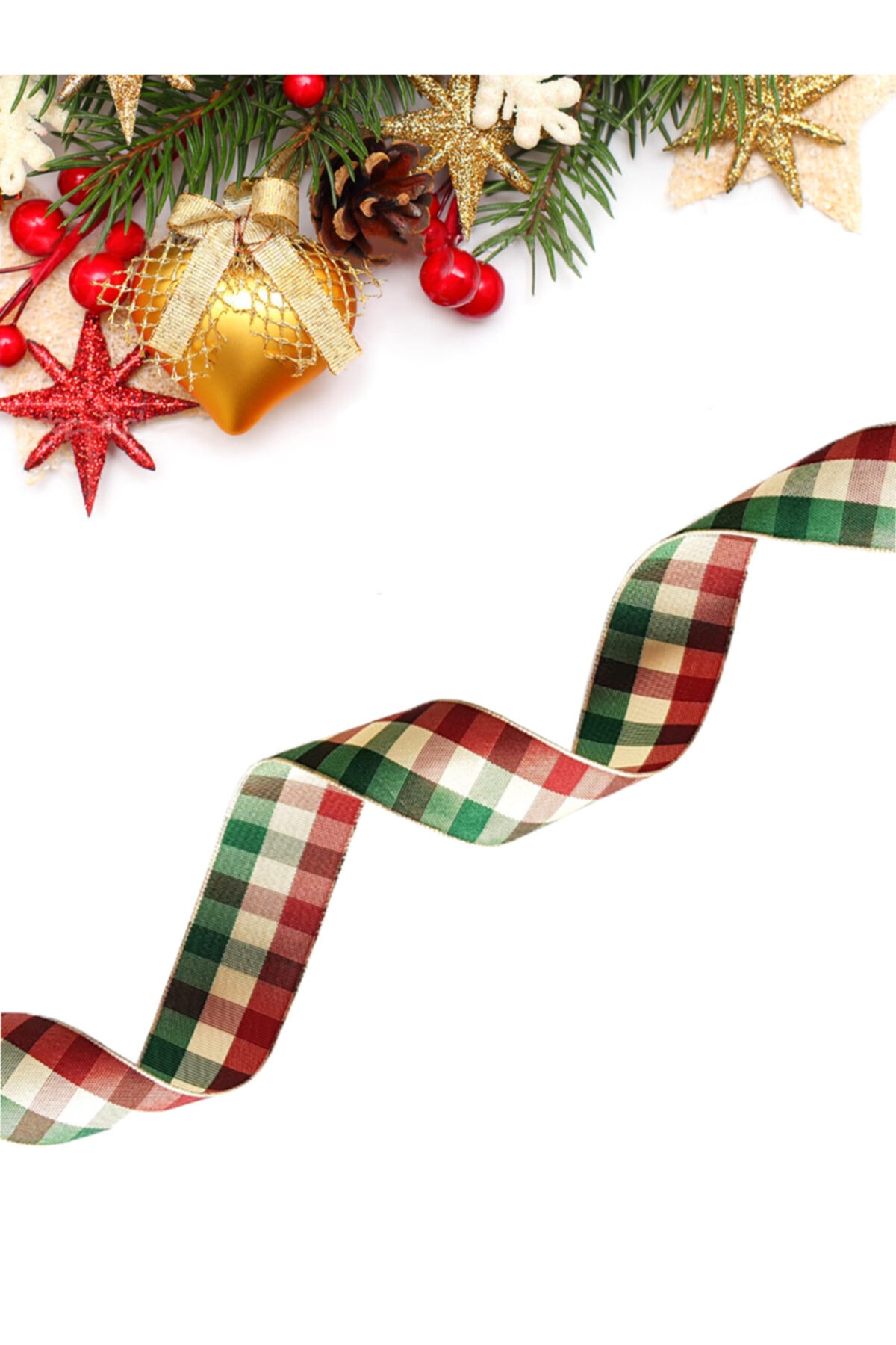 E Elmas Ekose Yılbaşı Kurdelesi 2.5cm 5 Metre Bej