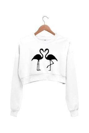 Flamingo Desenli Kadın Crop Sweatshirt TD301774