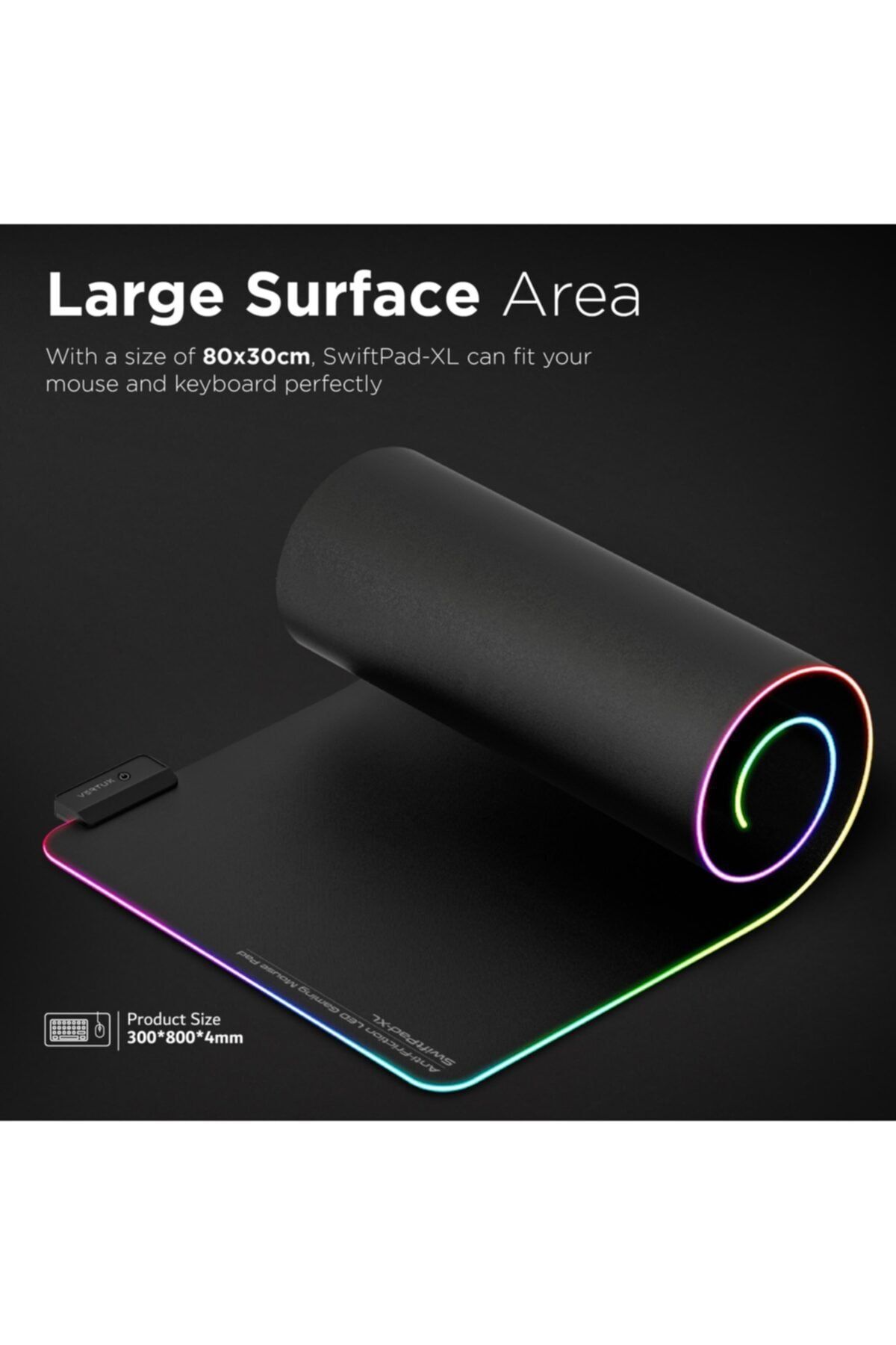 VERTUX-لوحة ماوس ألعاب Swiftpad-xl Game Immersion ناعمة التمرير RGB LED 4