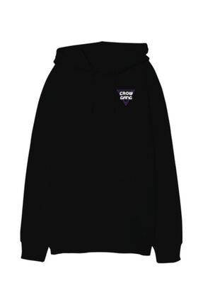 Crow Gang Yazılı Overize Hoodie-siyah Oversize Unisex Kapüşonlu Sweatshirt TD269694