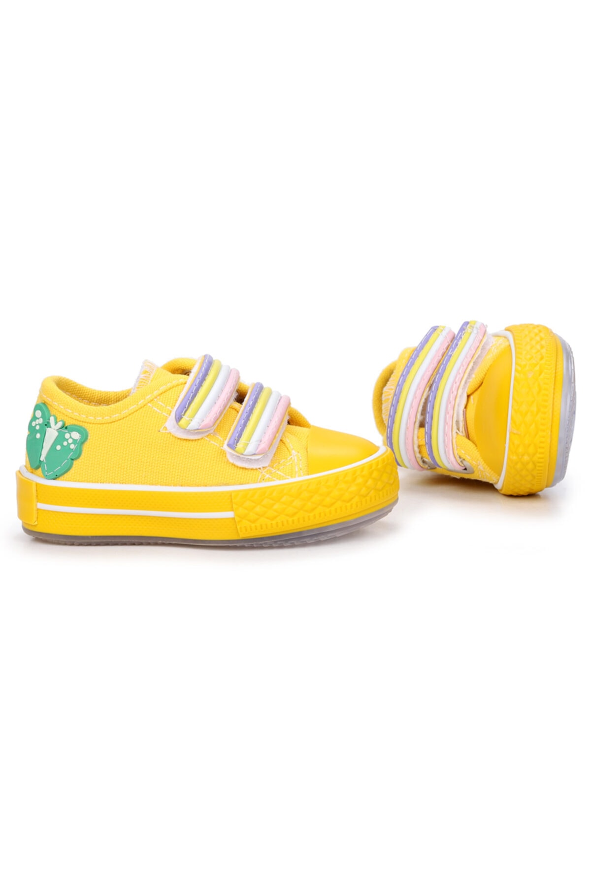 Kiko Kids Sarı - Alf 134 Renkli Cırt Işıklı Kız/erkek Çocuk Keten Spor Ayakkabı