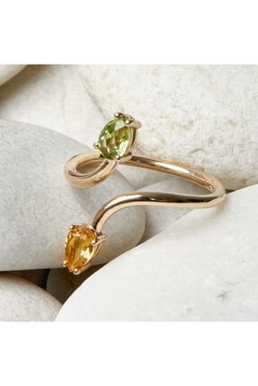 Sitrin Peridot Lady 14k Altın Kaplama Gümüş Yüzük GSDRG016