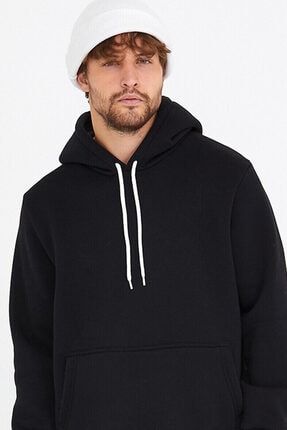 Siyah Unisex Kapüşonlu Kanguru Cepli Basic Sweatshirt P1163