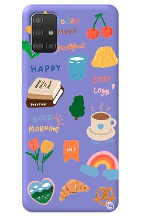 Samsung A71 Lila Renkli Sticker Tasarım Silikon Telefon Kılıfı Stickerr_180