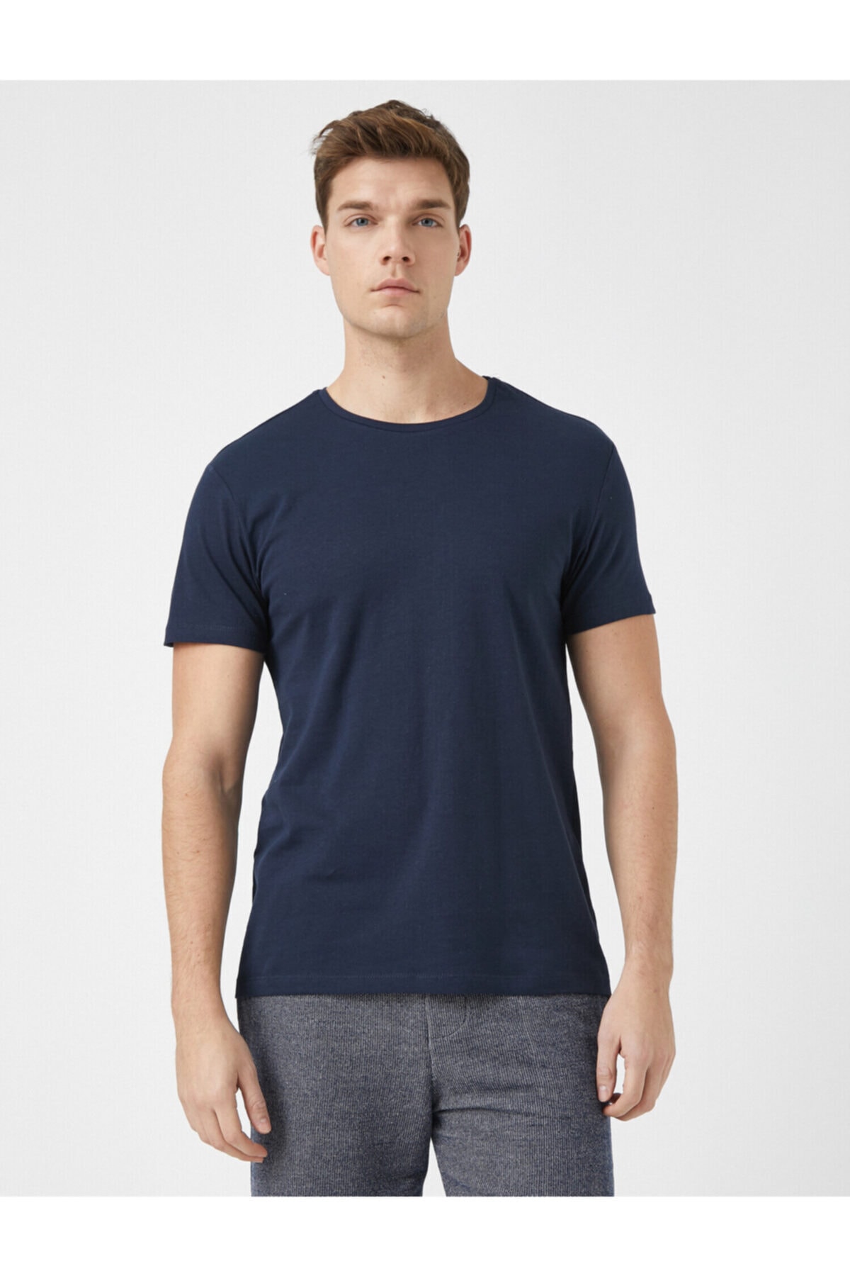 تیشرت مردانه آبی سرمه ای کوتون | 1YAM12136LK اورجینال - تصویر 3