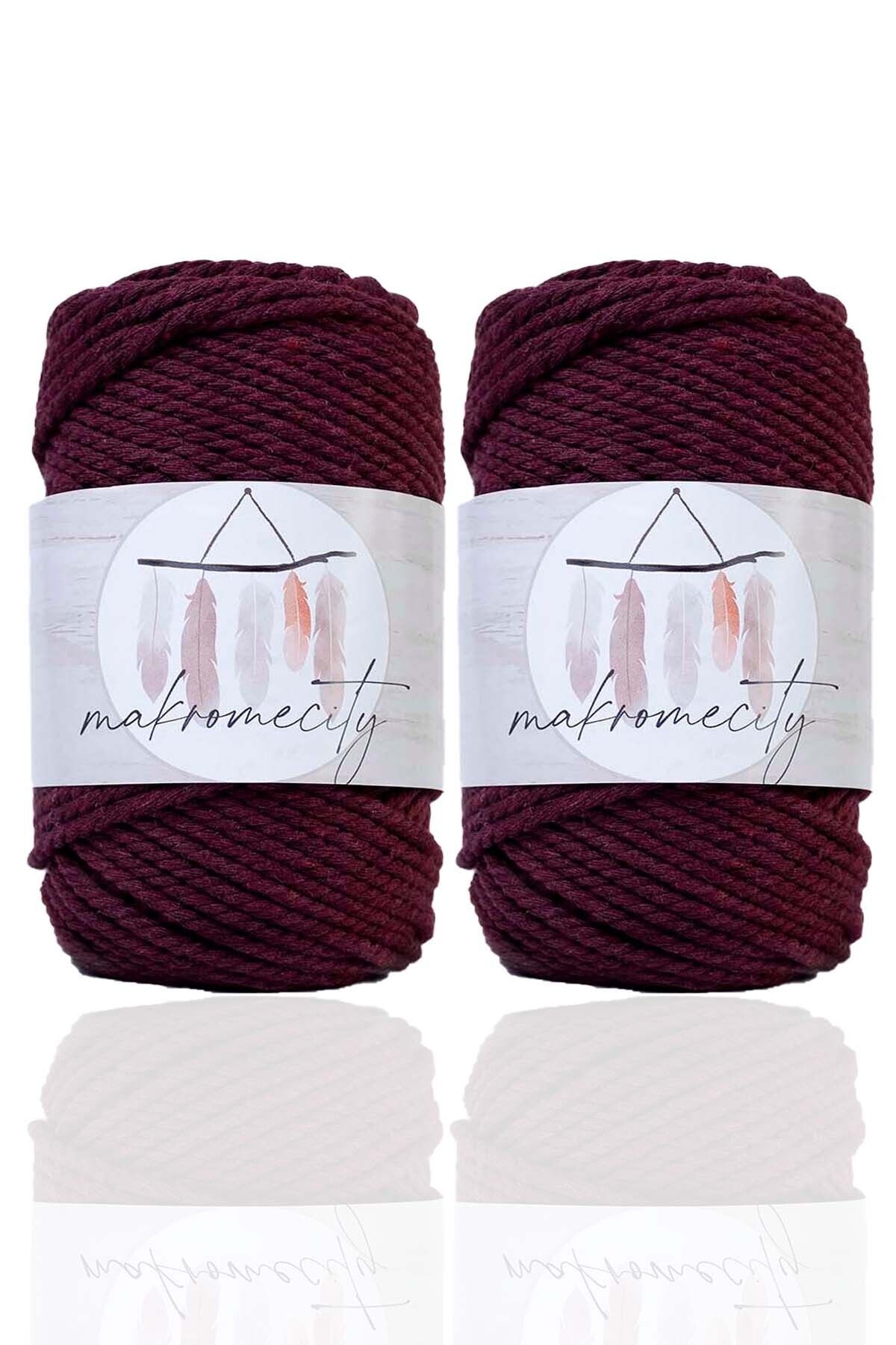 Makromecity-Premium 3 Twist Cotton Macrame Thread 3mm Three Twist Taranan Macrame Rope 250 Gr Set of 2 2 Claret Red 1