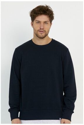 Lacivert Unisex Bisiklet Yaka 3 Iplik Şardonsuz Basic Sweatshirt P1145