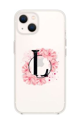 Iphone 13 Pembe Çiçek Desen L Harfli Premium Şeffaf Silikon Kılıf MCIP13SPC