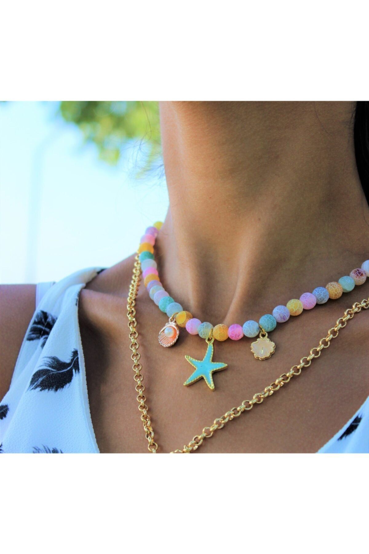VAGON AKSESUAR Necklace Yellow Natural Stone Trendyol