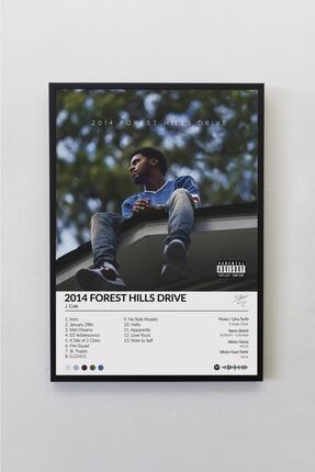 J.cole Forest Hills Drive Albümü Siyah Çerçeveli Spotify Barkodlu Albüm Poster Tablo JCFHD00001
