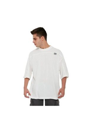 Panelled Oversize Beyaz T-shirt White TS-10017-Whi