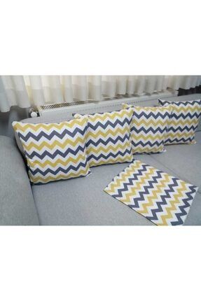 Anka Sarı Gri Zigzag Runner Kırlent Set ANKA000101