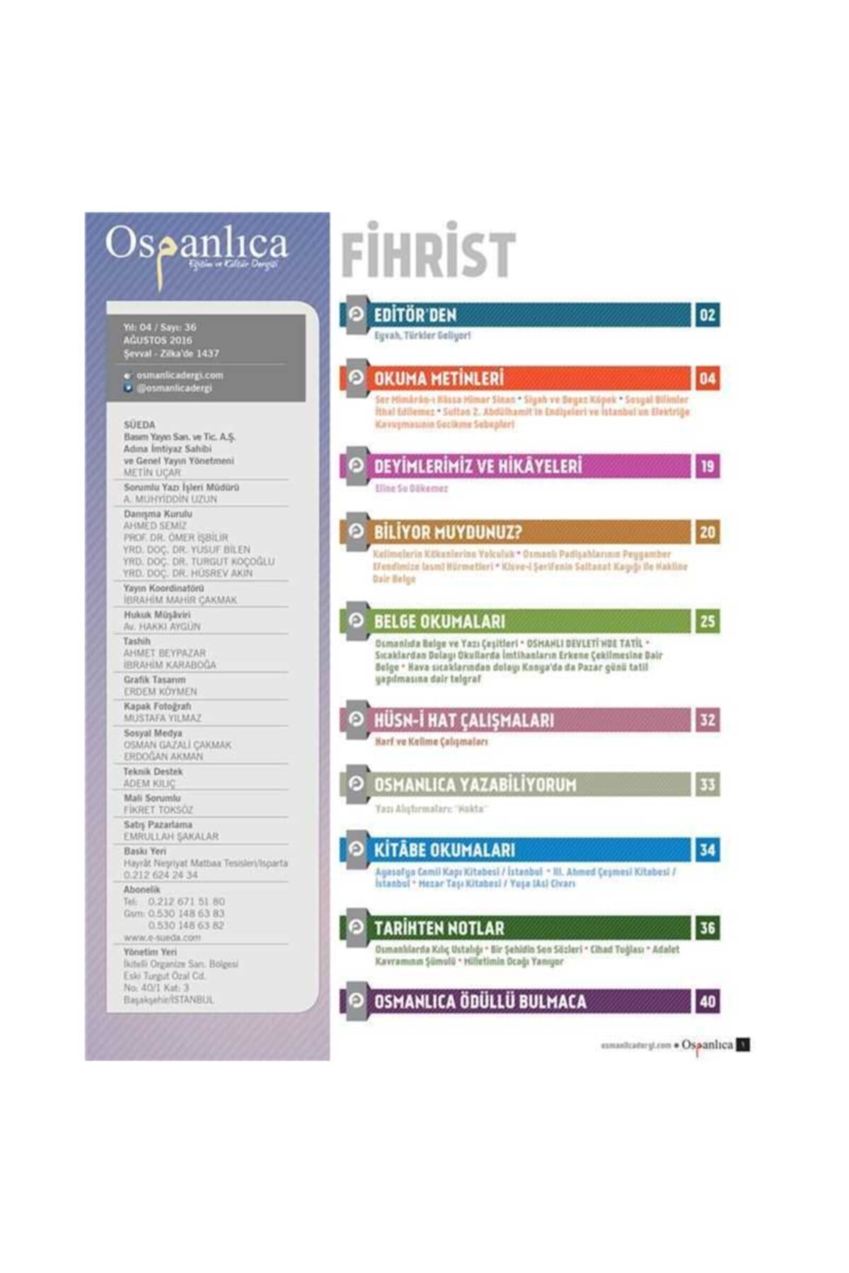 Dini Hediye Ağustos 2016 Osmanlıca Dergisi 3