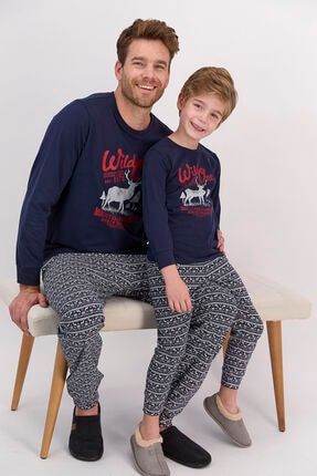 Happy Holidays Lacivert Erkek Çocuk Uzun Kol Pijama Takımı AR1561-C