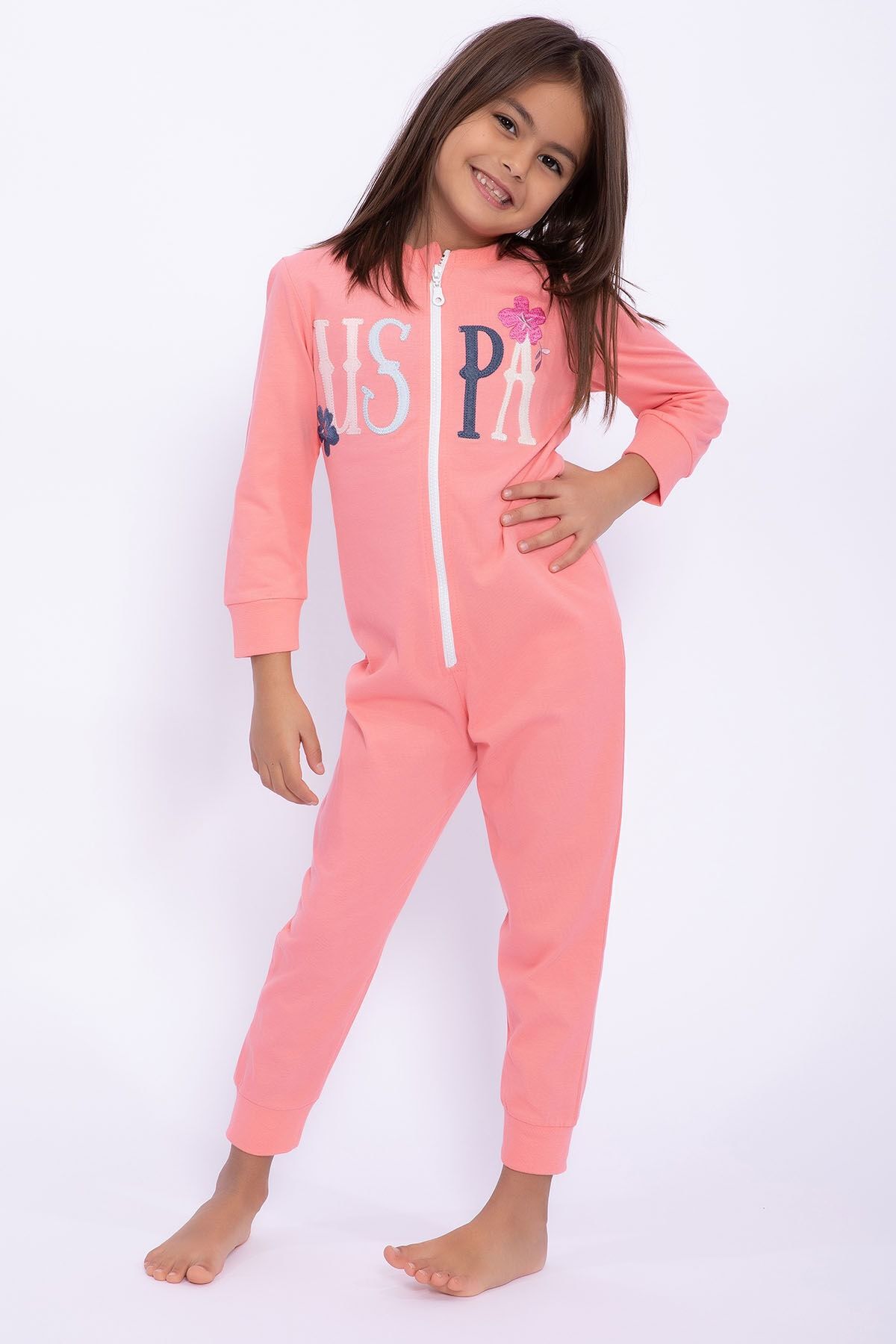 U.S. Polo Assn. Base. Polo Assn Girl s Zippered Coral Jumpsuit