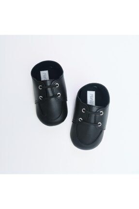 Siyah Deri Bağcıklı Bebek Ayakkabı ABT78600