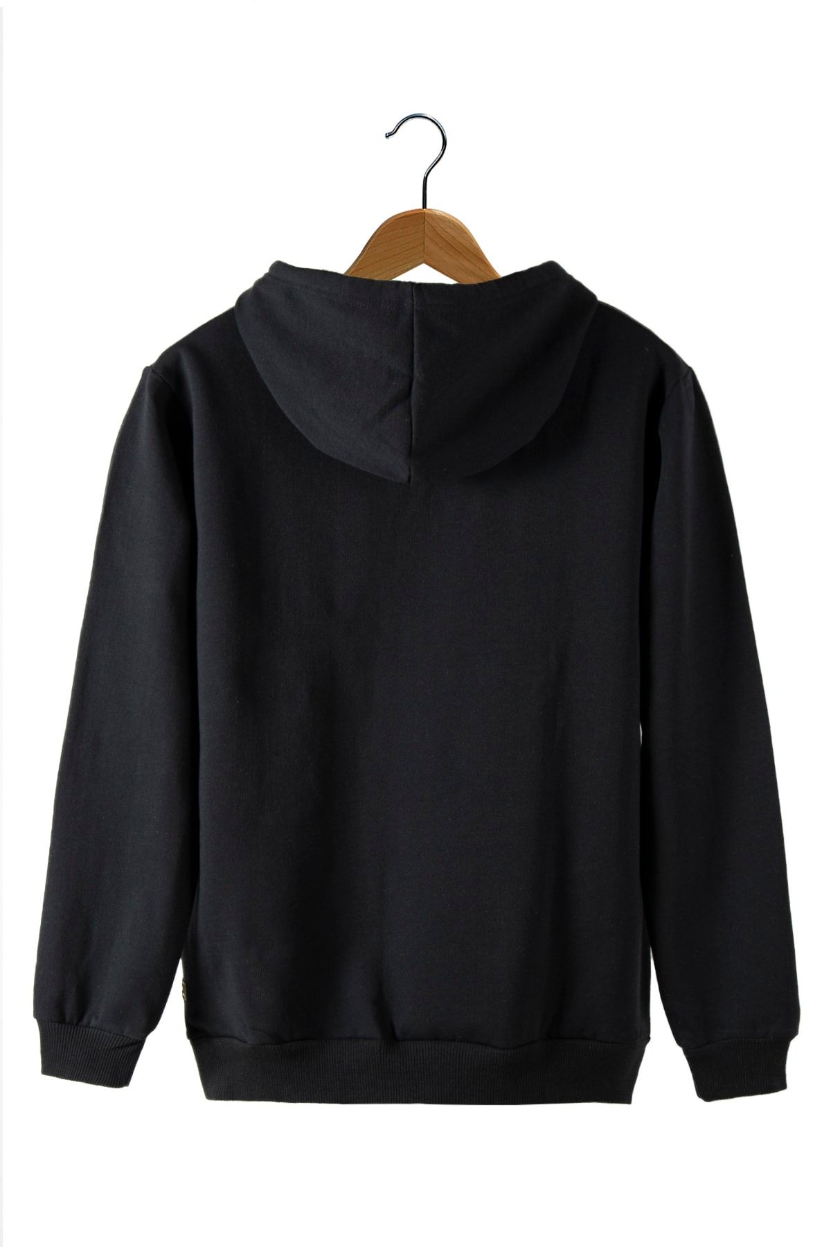 VEAVEN-Men's Black Hooded Kangaroo Pocket Basic Sweatshirt 3
