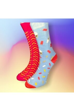 2'li Unisex Soket Çorap Geometrik Desenli Çorap Pamuklu Çorap Hediyelik Çorap Seti KZY0019VOONY