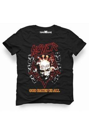 Slayer God Hates Us All Rock Metal Müzik Baskılı Erkek Dar Kesim Slim Fit T-shirt ESSTK20210010ERKTS