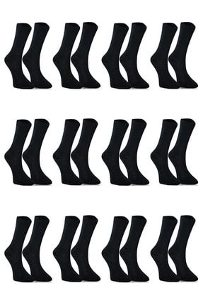 12'li Erkek Siyah Pamuklu Nefes Alabilen Yumuşak Soket Çorap 12521