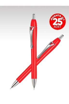 25 Adet Basmalı Mavi Mürekkepli Tükenmez Kalem - Kırmızı EGESTA-1024-25