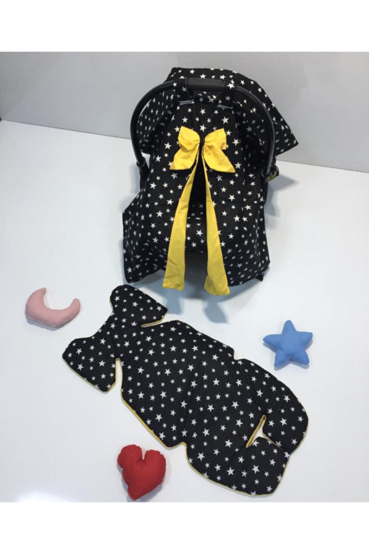 Balamira Siyah Yıldız Sarı 3 Parça Her Pusete Uygun Puset Seti Puset Örtüsü & Çarşafı& Minderi Kmp