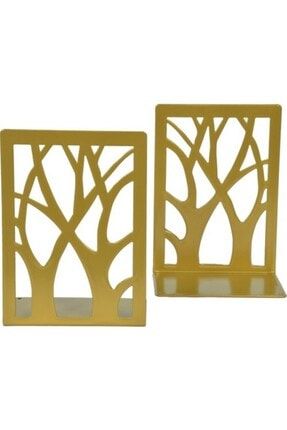 Ağaç Desenli Metal Kitap Desteği & Kitap Tutucu & Ev Ve Ofis Dekoratif Aksesuar ( 2 Li Set) Gold BOOKS-WELCOME
