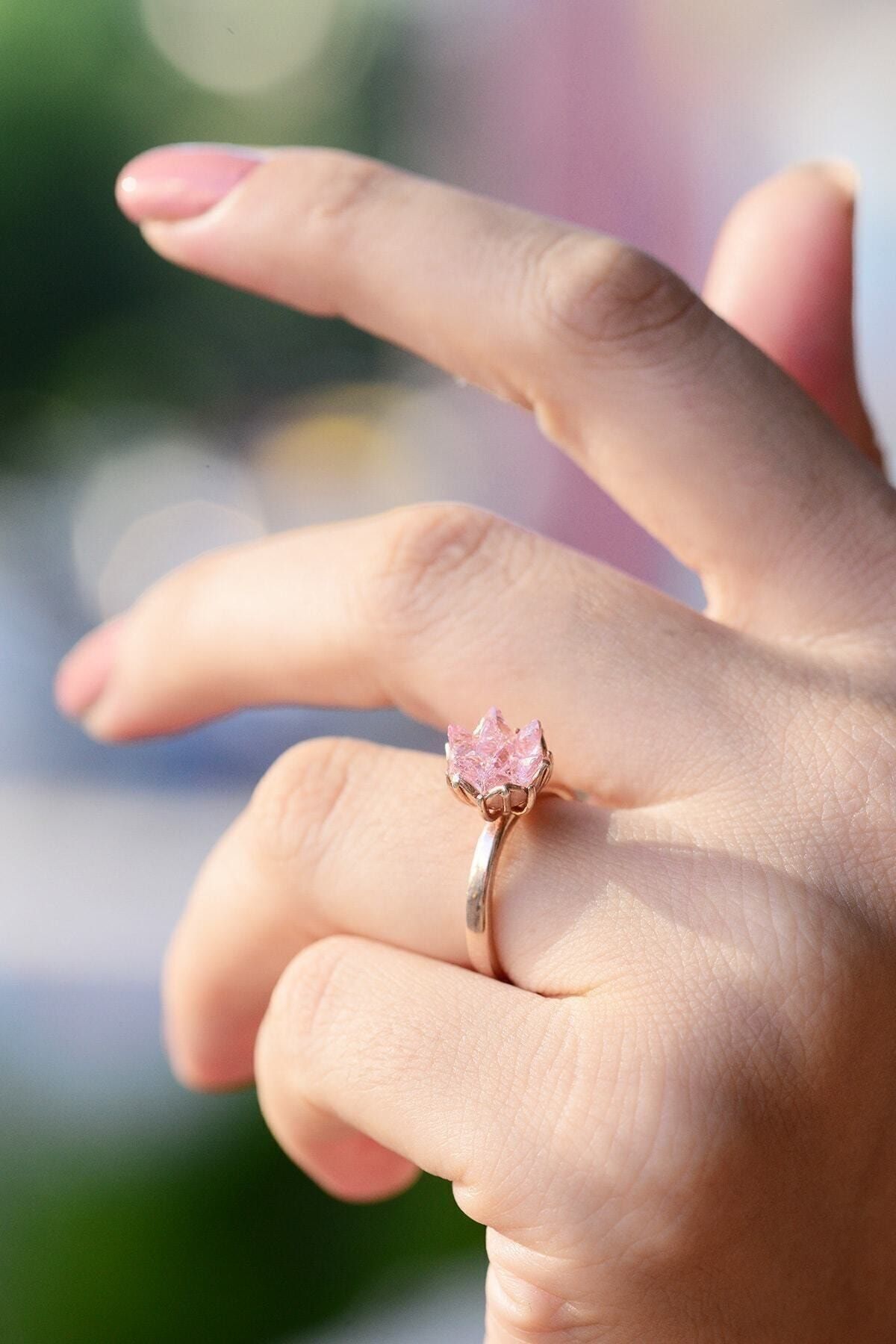MELOD G M Women s 14k Rose Gold Plated Pink Zircon Stone Lotus Flower Ring