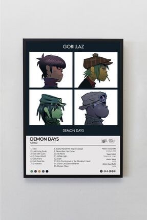Gorillaz Demon Days Albümü Siyah Çerçeveli Spotify Barkodlu Albüm Poster Tablo GRLDD00001