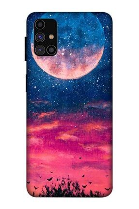 Galaxy M31s Kılıf Baskılı Kızıl Gece Ay Desenli Samsung M31s Kılıf Zpx-Tek-002