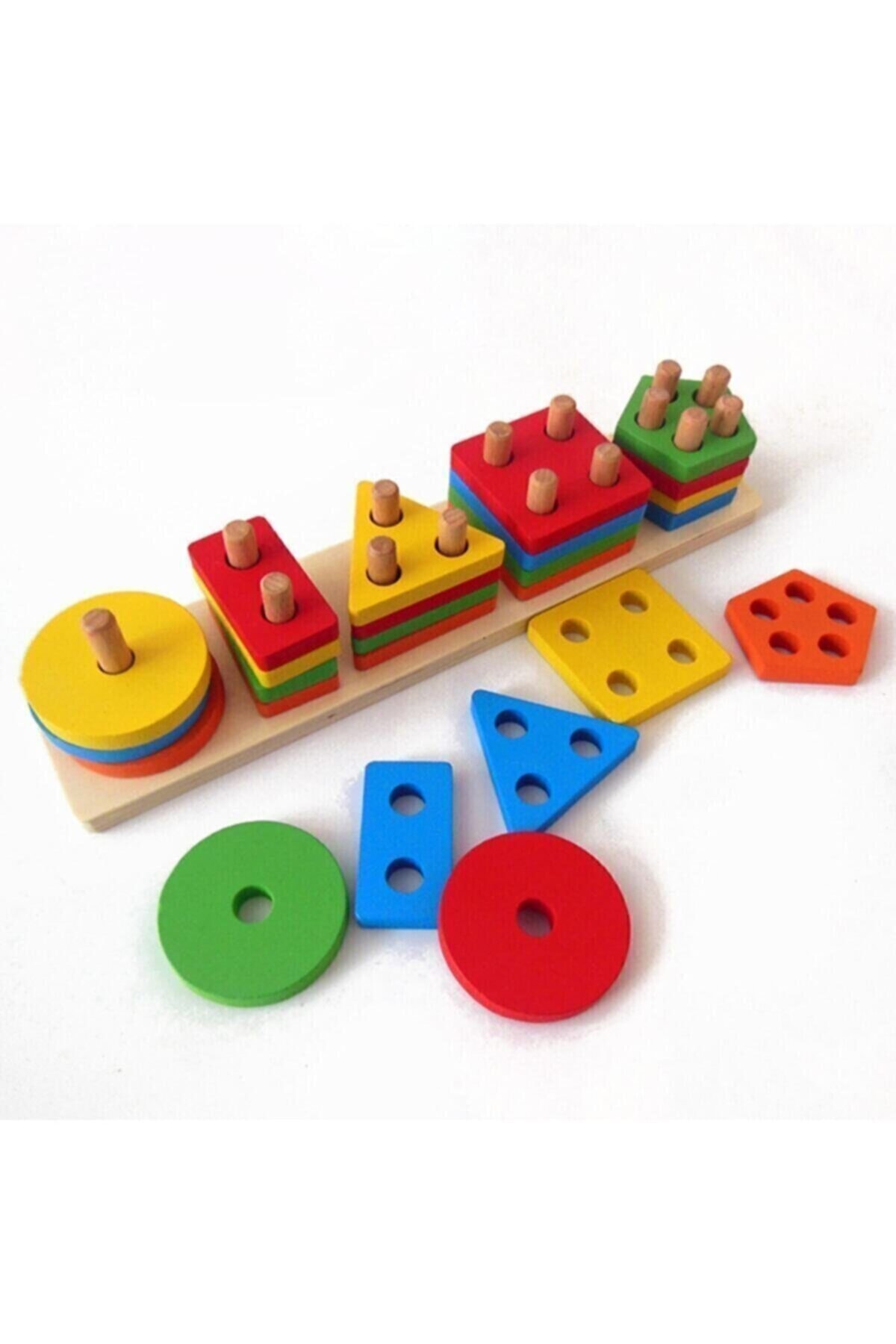 Genel Markalar Montessori Ahşap 5 Li Geometrik Şekiller Yerleştirme Bultak Oyunu Eğitici Oyuncaklar