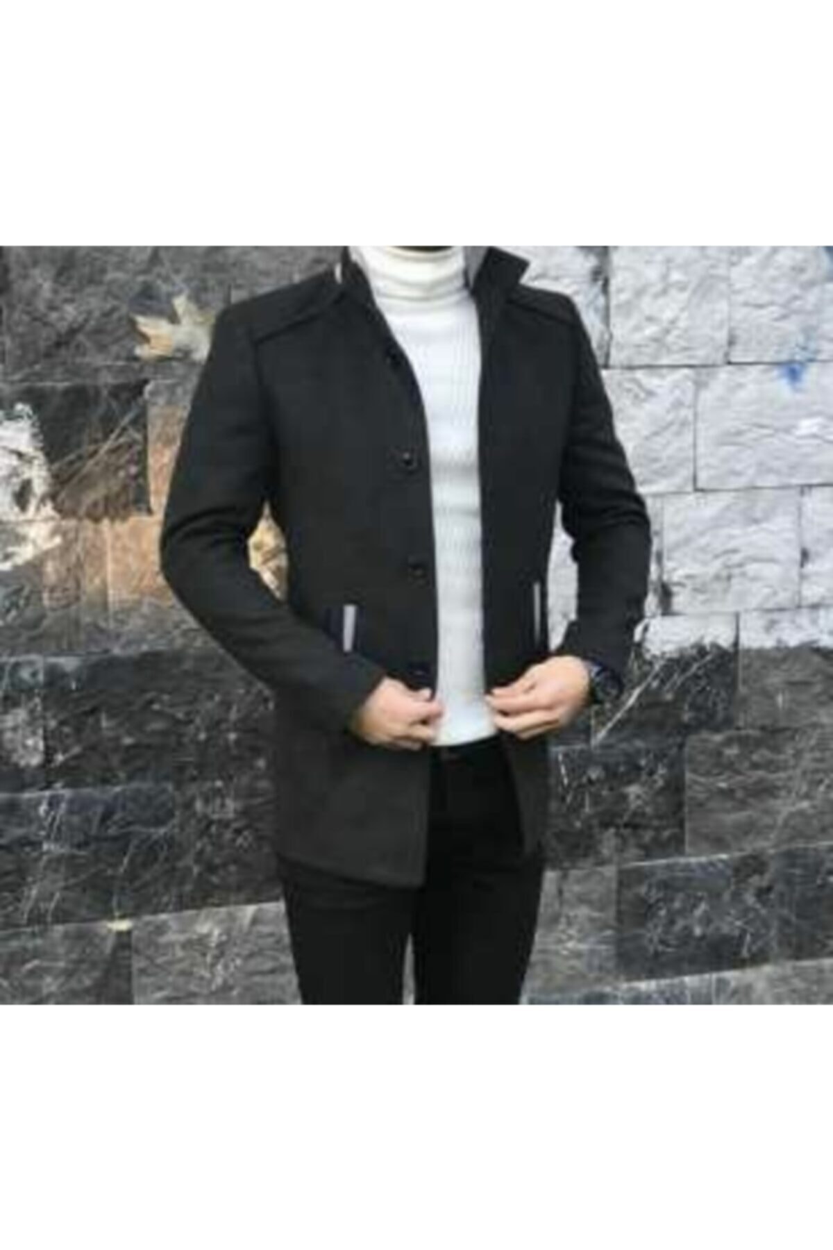 پالتوی مردانه پشمی مشکی کشمیری با یقه و جزئیات جیب — مشکی TYC00288720496 — تصویر 2 از 2