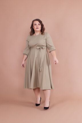 Kadın Soft Yeşil Büyük Beden Midi Boy Elbise BDE-352-SOFT