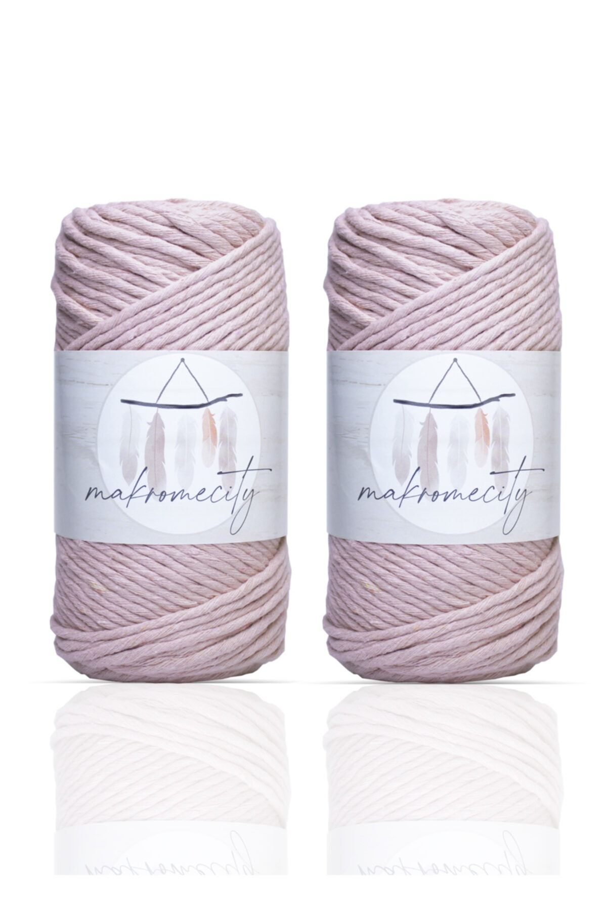 Makromecity-Premium Scalloped Macrame Thread 3mm Single Twist Macrame Scalloped Hobby Thread Set of 2 2 Pieces Baby Pink 1