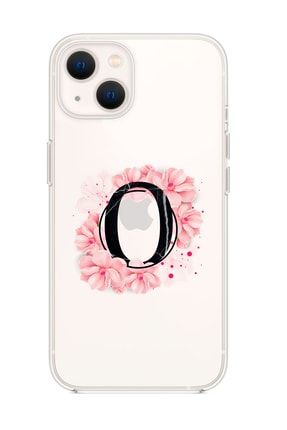 Iphone 13 Pembe Çiçek Desen O Harfli Premium Şeffaf Silikon Kılıf MCIP13SPC