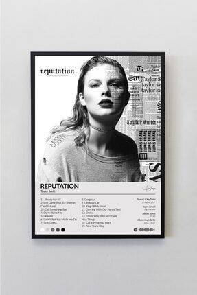 Taylor Swift Reputation Albümü Siyah Çerçeveli Spotify Barkodlu Albüm Poster Tablo TSRP00001