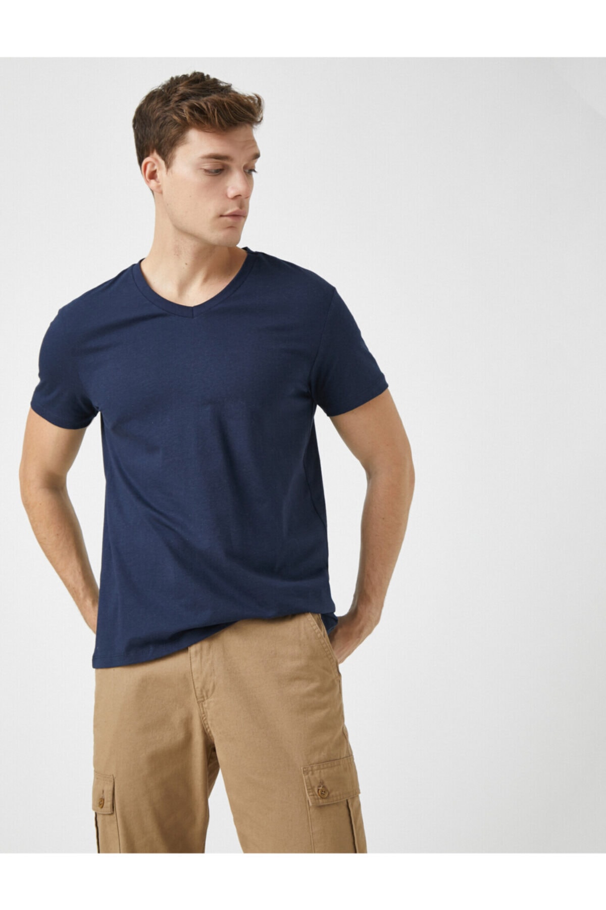 تیشرت مردانه آبی سرمه ای کوتون | 1YAM12138LK اورجینال - تصویر 2