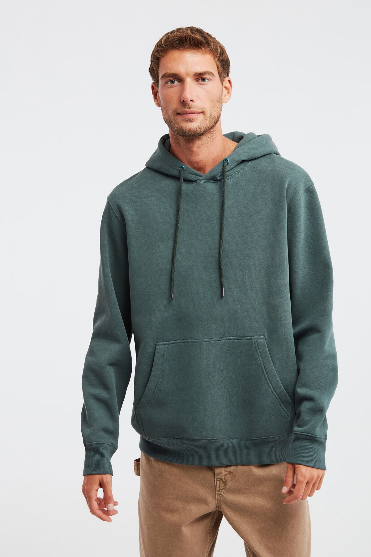 JORGE Erkek Yeşil Düz Renk Kapüşonlu Comfort Sweatshirt