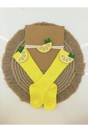 Limon Keçe Figür Süslü Kız Bebek Diz Altı Çorap Bandana Hediyeli LimonSet