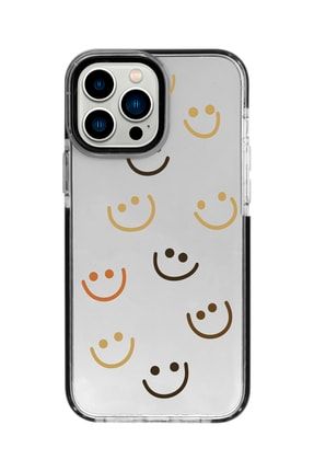 Iphone 13 Pro Siyah Kenarlı Anti Shock Gülücük Desenli Telefon Kılıfı IP13PANTI-290