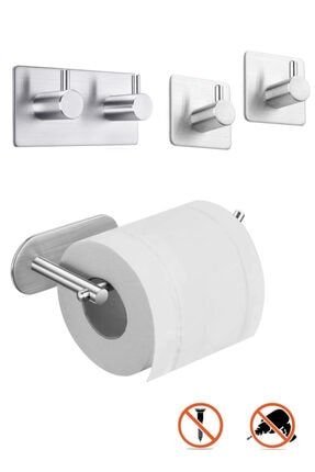 Paslanmaz Çelik Set Tuvalet Kağıtlığı Bornoz Askısı 2xhavluluk Yapışkanlı HX2475