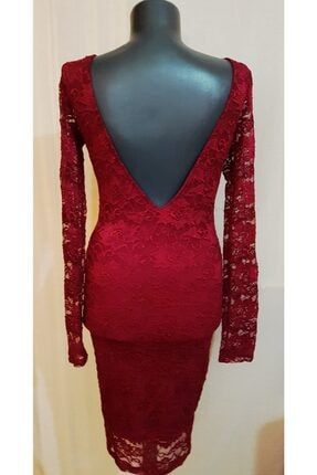 Sırt Dekolteli Kırmızı Dantel Gece Elbisesi 00441