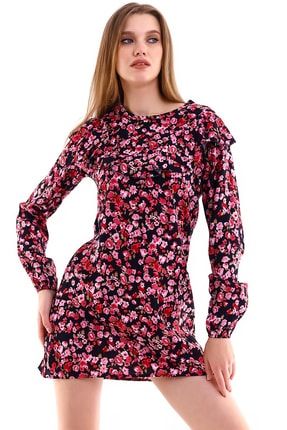 Kadın Fuşya Çiçek Desenli Elbise AL TUTKU 0105