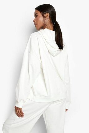 Oversize Unisex Beyaz Hoodie Kapüşonlu % 100 Pamuk Sweatshirt KAP-BeyazHoodie