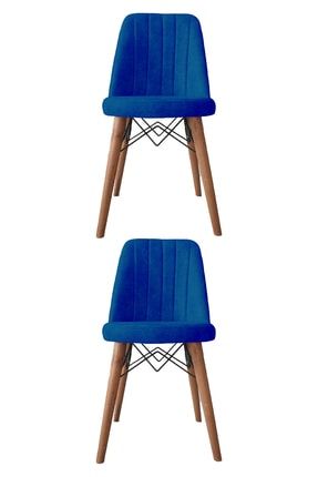 Berlin Yuvarlak Gold Ahşap Ayaklı Renkli Sandalyeler 2 Adet - Mavi SY01