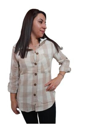 Kadın Ekoseli Kapüşonlu Ceket Gömlek M115