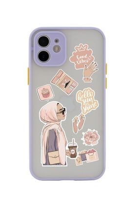 Iphone 11 Lüx Kamera Lens Korumalı Hijab Sticker Tasarımlı Lila Telefon Kılıfı BCIPH11MNTRTURBN