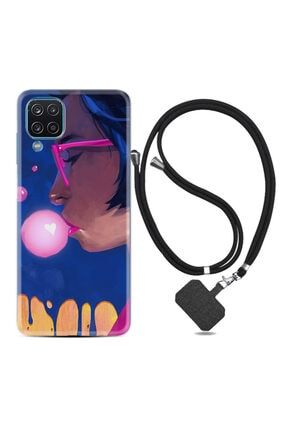 Samsung Galaxy M12 Kılıf Silikon Ipli Boyun Askılı Desenli Sakız Ve Kız 1767 m12plixxxfozel12