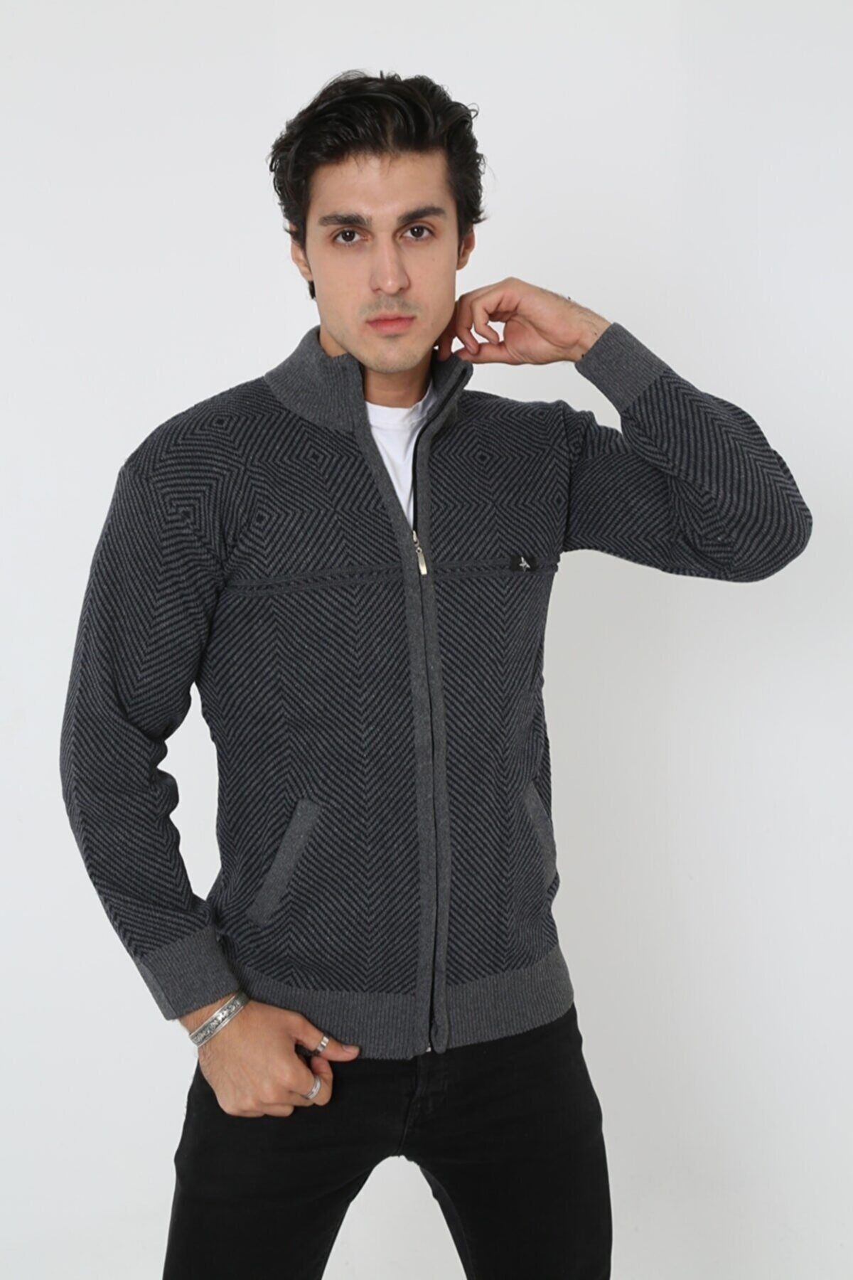 m modası-Men's Middle Age and Above Knitwear Knitted King and Father Cardigan 1