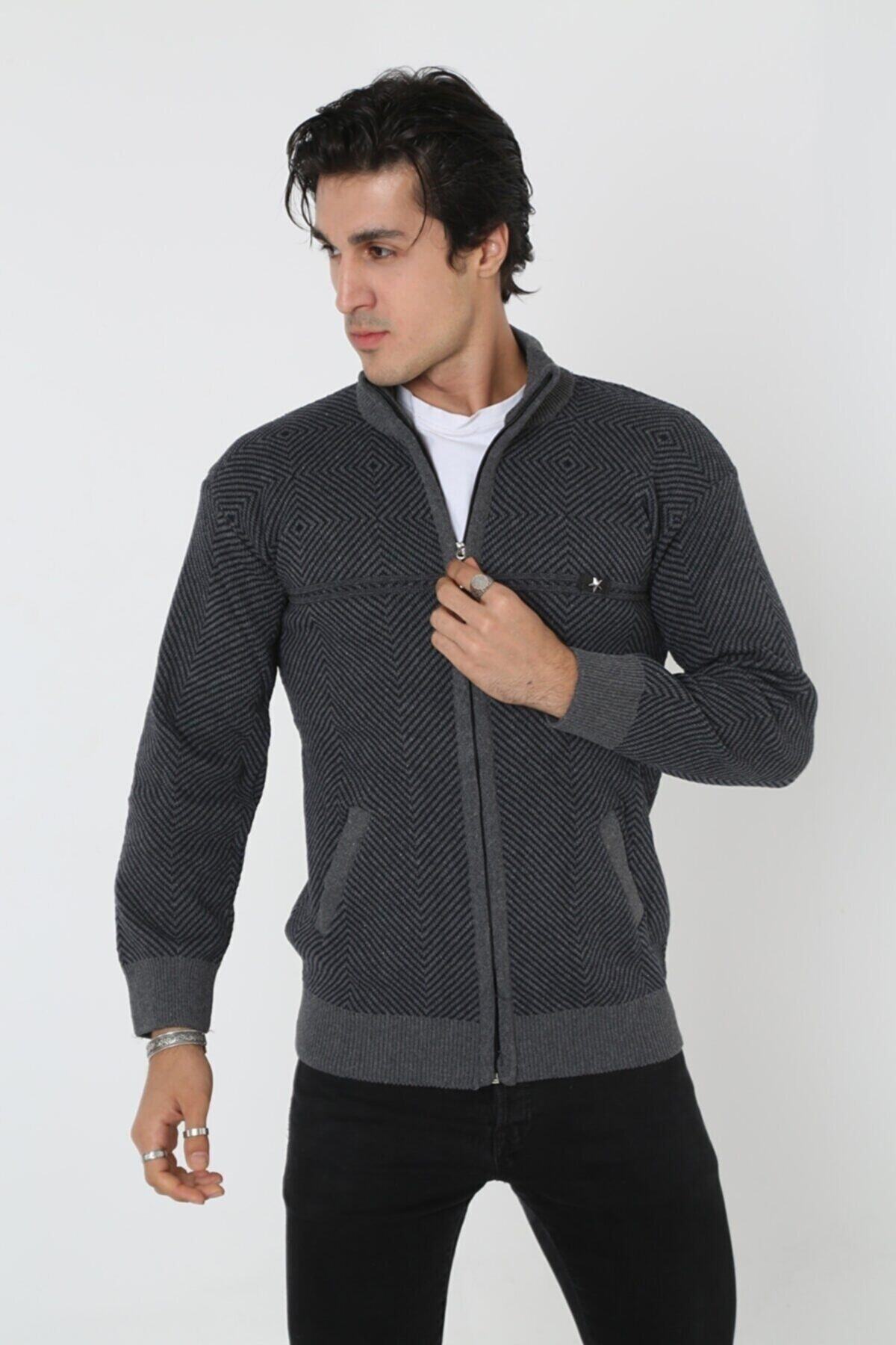 m modası-Men's Middle Age and Above Knitwear Knitted King and Father Cardigan 4